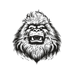 yeti, vintage logo concept black and white color, hand drawn illustration