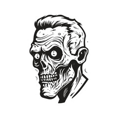 zombie, vintage logo concept black and white color, hand drawn illustration