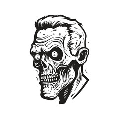 Fototapeta premium zombie, vintage logo concept black and white color, hand drawn illustration