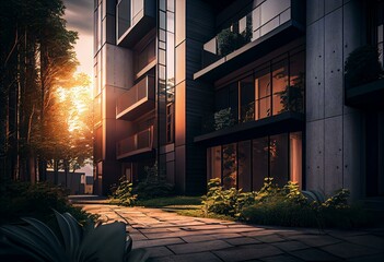 Modern apartment house residential building real estate outdoor_4x3. Generative AI