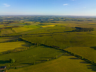 Black Carts Turret aerial view on Hadrian's Wall ruin near village of Chollerford in town of Hexham in England, UK. 