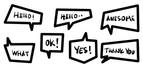 Doodle elements of speech bubbles. use for concept comic design. isolated on white background. vector illustration