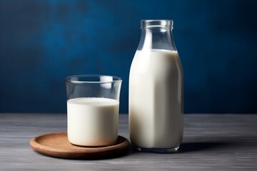 a glass of milk on wooden table