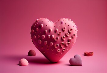 a heart shaped object on a pink surface with a pink and red background and a pink background with small hearts on the surface and a pink background.  generative ai