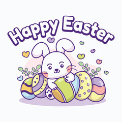 cute bunny hugging eggs celebrating easter