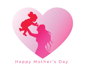 happy mother's day love heart background with mom and daughter design