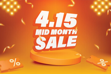 4.15 3D Mid month sale banner template design for web or social media.