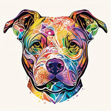 Pop art dog: colorful Pitbull art portrait, a cute dog with colorful paint on its face, illustration with dog carnivore
