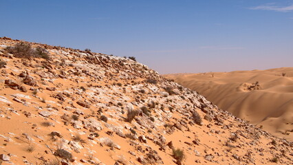 Rocky slope on a hill in the Sahara Desert, outside of Douz, Tunisia