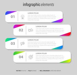 Business infographic element with 4 options, steps, number vector template design
