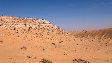 Fototapeta na wymiar Rocky hill in the Sahara Desert, outside of Douz, Tunisia
