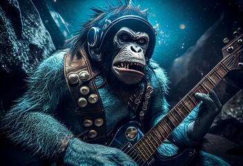 chimpanzee astronaut is rock and roll close up view. Generative AI - obrazy, fototapety, plakaty
