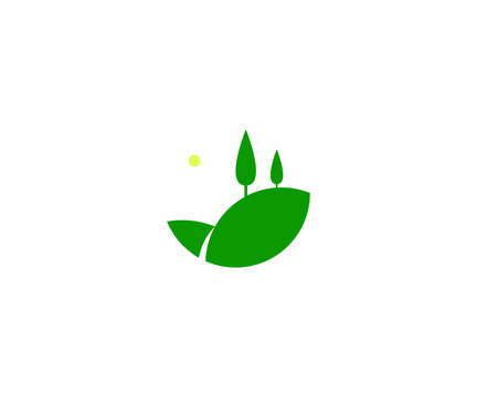 landscape logo with green land and trees.