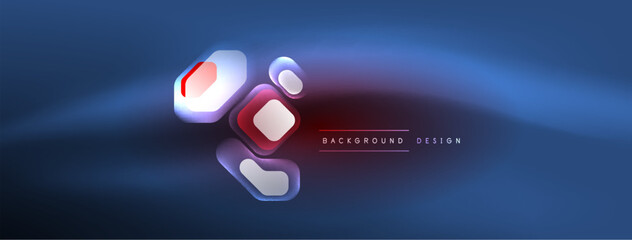 Neon lines, squares and round shapes abstract background. Techno glowing neon hexagon shapes vector illustration for wallpaper, banner, background, landing page, wall art, invitation, prints, posters