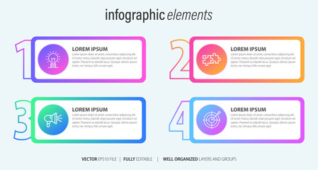Modern infographic template with 4 steps. Business circle template with options for brochure, diagram, workflow, timeline, web design. Vector EPS 10
