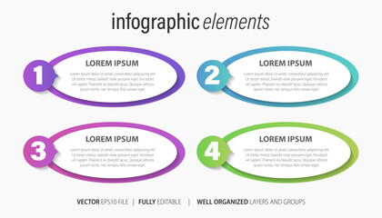 Modern infographic template with 4 steps. Business circle template with options for brochure, diagram, workflow, timeline, web design. Vector EPS 10
