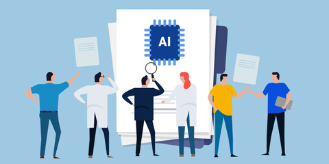 AI artificial intelligence research team diverse male female discuss analyze together