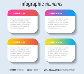 Concept of business model with 4 successive steps. Four colorful graphic elements. Timeline design for brochure, presentation. Infographic design layout
