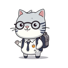 Mascot cartoon of cute smile cat kitten go to school wearing school bag. 2d character vector illustration in isolated background