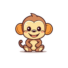 Mascot cartoon of cute smile monkey. 2d character vector illustration in isolated background