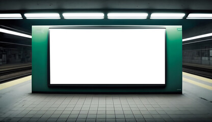 Empty subway billboard, Blank white landscape advertisment billboard in subway station for marketing banner, Ad display space at underground subway