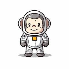 Mascot cartoon of cute smile happy monkey astronaut wear spacesuit and helmet. 2d character vector illustration in isolated background