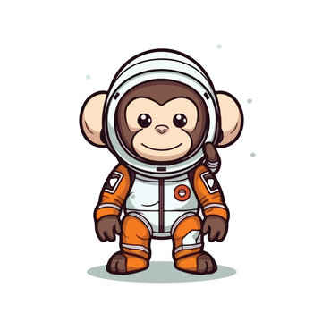 Mascot cartoon of cute smile happy monkey astronaut wear spacesuit and helmet. 2d character vector illustration in isolated background