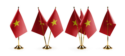 Small national flags of the Vietnam on a white background