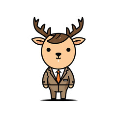 Mascot cartoon of deer in business formal suit. 2d character vector illustration in isolated background