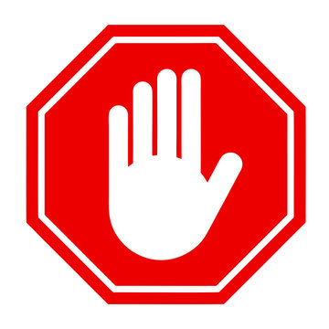 Red stop hand block octagon sign or Adblock or do not enter or forbidden icon. vector png illustration.
