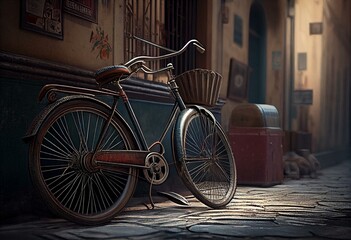 old bicycle in the street - Generative AI