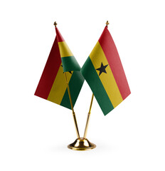 Small national flags of the Ghana on a white background