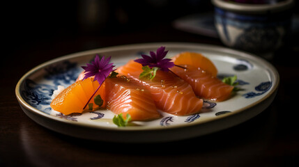 Salmon Sashimi with Ponzu melt in the mouth salmon served