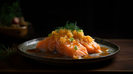 Salmon Sashimi with Ponzu melt in the mouth salmon served
