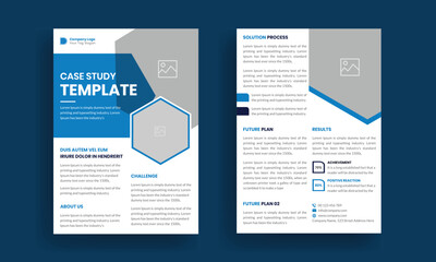 Case study template. Business case study booklet with creative layout. Double side flyer design