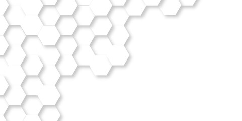 Abstract background with hexagons with hexagon concept design abstract technology background. Bright white abstract hexagon wallpaper space for texture.	
