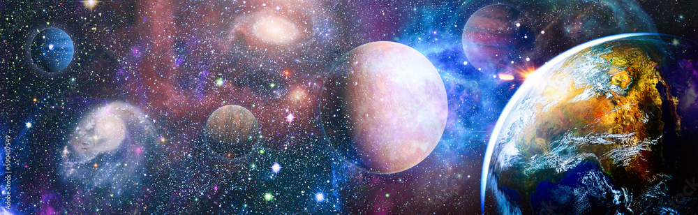 Wall mural earth from space. earth globe with stars and nebula background. earth, galaxy and sun from space. bl