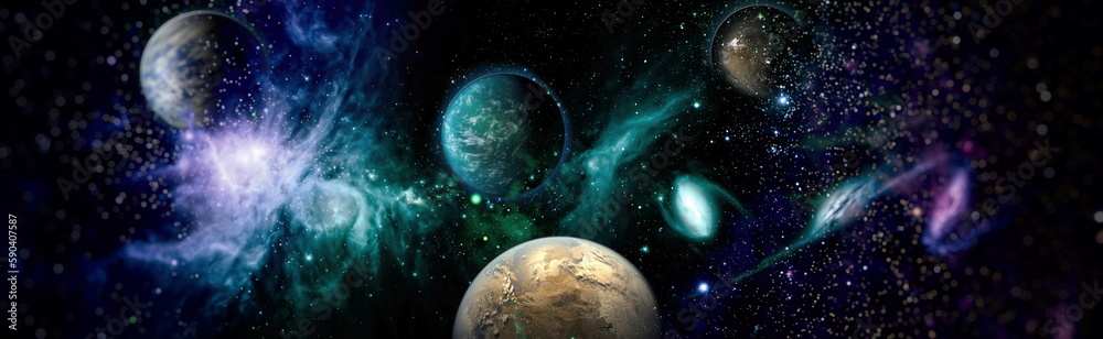 Wall mural stars of a planet and galaxy in a free space . bright star nebula. distant galaxy. abstract image. e
