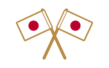 クロスして掲揚している日の丸（日本の国旗）のイラスト（カラー）