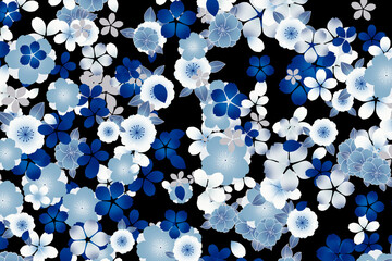 blue cherry blossoms Japanese flower pattern