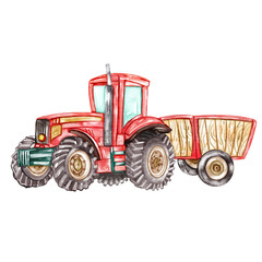 Cute Tractor Watercolor, Farm animals Nursery Decor, Cute Farm illustration, Watercolor Tractor illustration, Farm Animals, Children Books, Greeting Cards, Clipart For Kids.	