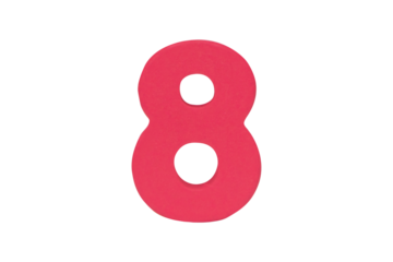 Dark pink wooden arabic number eight Isolated on cutout PNG. Wooden jigsaw dark pink tangram puzzle as shape "8". arabic number it is universal language used in learning education for children.