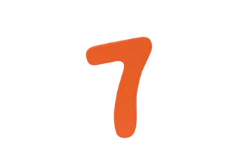 Dark orange wooden arabic number seven Isolated on cutout PNG. Wooden jigsaw dark orange tangram puzzle as shape "7". arabic number it is universal language used in learning education for children.