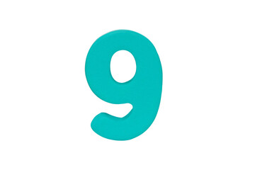 Blue wooden arabic number Nine Isolated on cutout PNG. Wooden jigsaw blue tangram puzzle as shape 