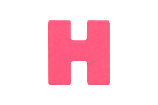 English alphabet letter uppercase "H" Isolated on cutout PNG. Wooden jigsaw dark pink tangram puzzle as shape "H". English. it is universal language used in learning education for children