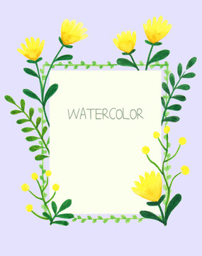 Frame with flowers and plants painted in watercolor, 수채화로 그린 꽃과 식물이 있는 프레임