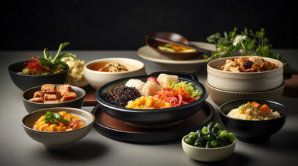 Spice up Your Meal with These Mouthwatering Korean Banchan Side Dishes. Gourmet Food photography. Generative AI