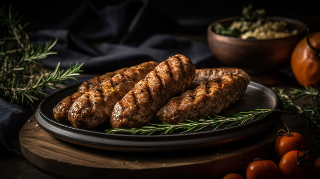 Taste the Balkans with traditional Cevapcici, food photography. Generative AI
