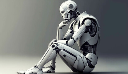 Modern robot sitting and thinking about work,generative ai.