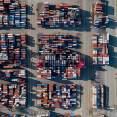 The Cargo Hub: Aerial View of Shipping Yard with Trucks and Containers